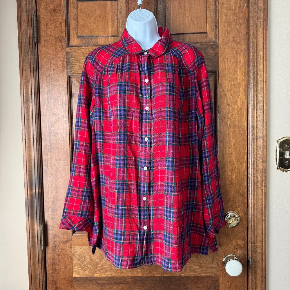 J. Jill Red Plaid Tunic-Style Button Close Shirt Size X-Large